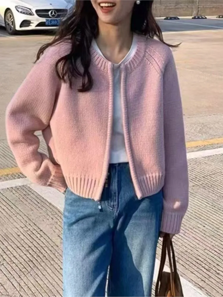 

2025 Knitted Cardigan Winter Clothe Woman Pulls Femmes All-match Loose Simple Style Sweater Comfortable Solid Color Long Sleeves