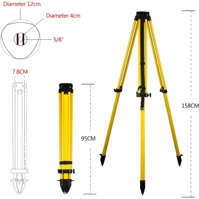 Heavy Duty Aluminum Surveying Tripod for Surveying Construction with 5/8 Inch 11 Thread Flat Head for Total Station, Theodolite