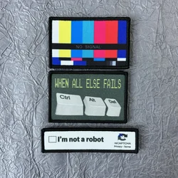 TV No Signal Appliques for Clothing When All Else Fails Ctrl + Alt + Del Military Patch Tactical Hook and Loop Patches Backpack