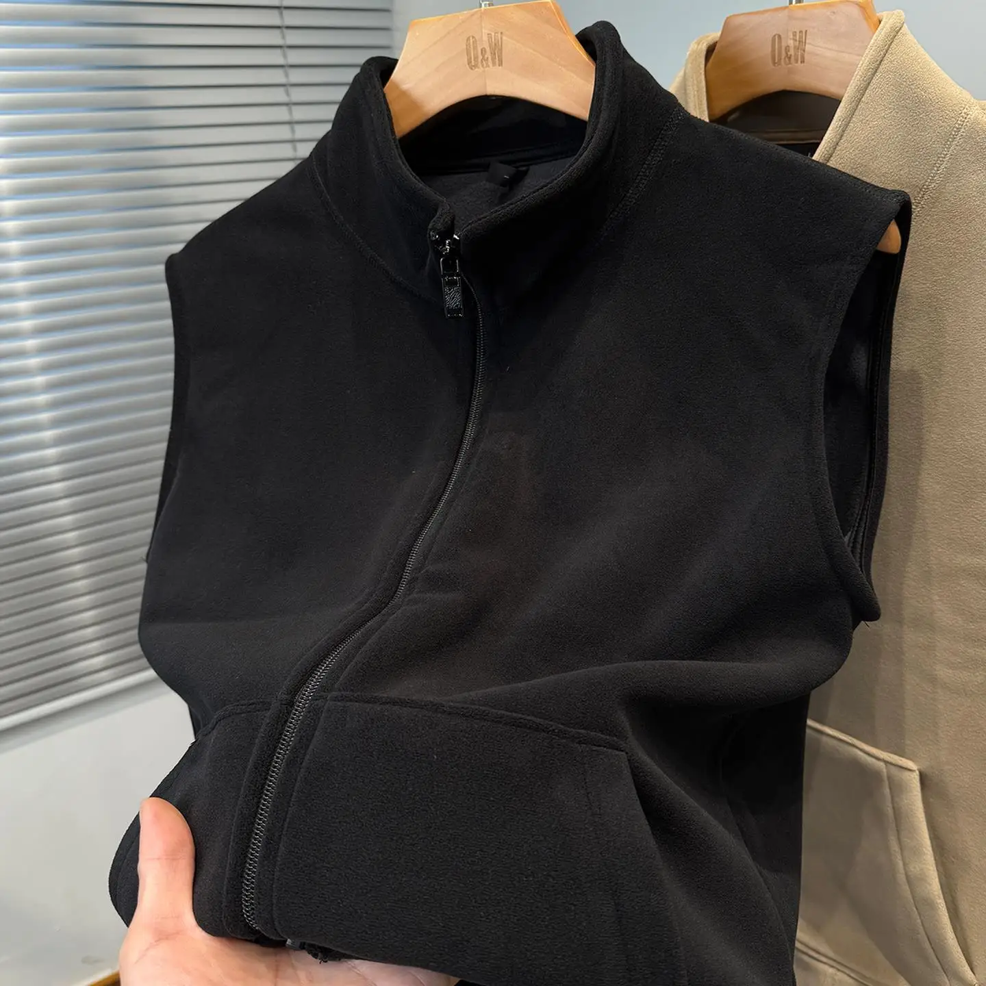 

Casual Fce Lined Vest Men's Autumn Winter Warm Outdoor Sports Open Cardigan Fce Vest Stand Collar Men's Clothing