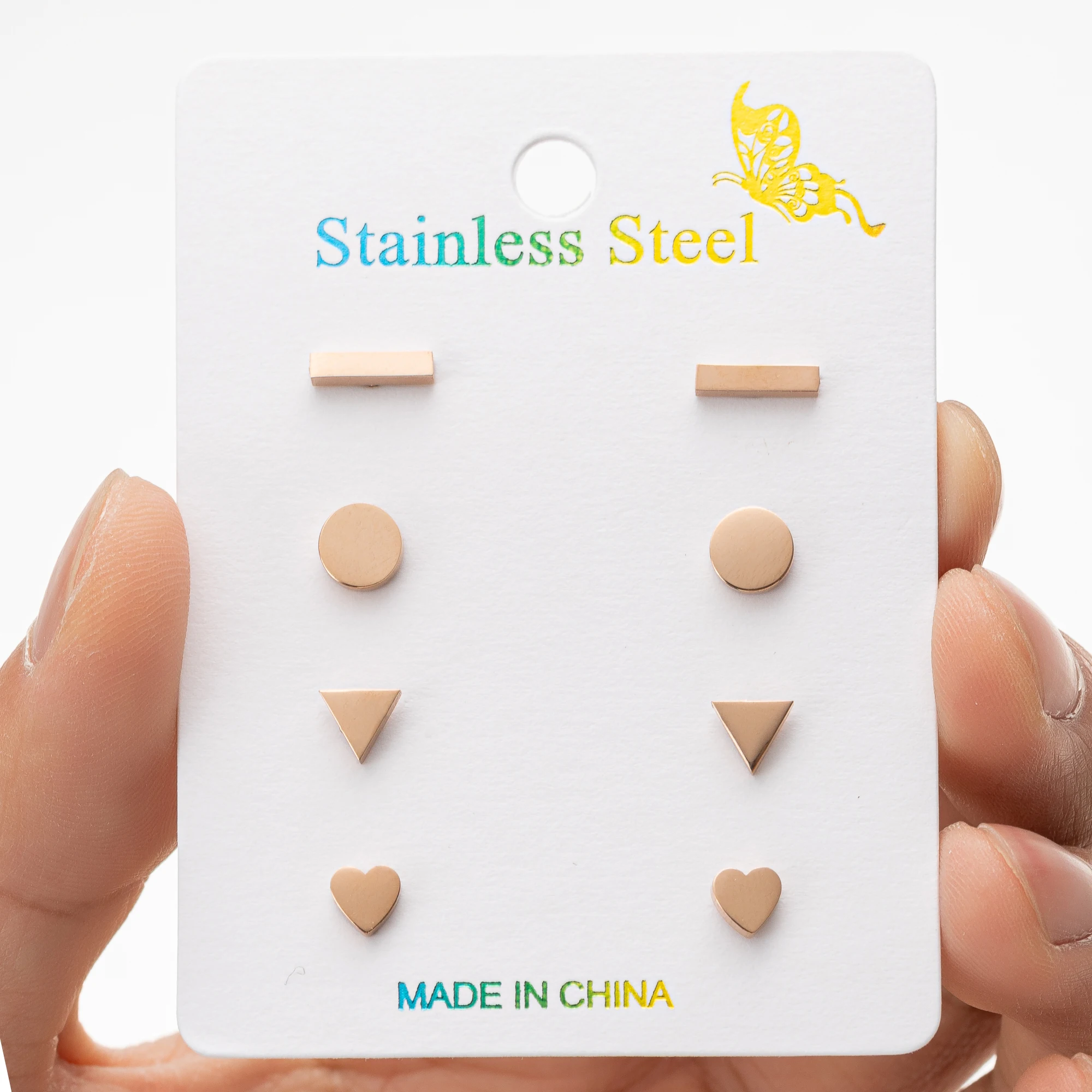 4Pair/lot Minimalist Square Bar Stud Earrings for Women Rectangle Stainless Steel Ear Piercing Femme Brief Earrings