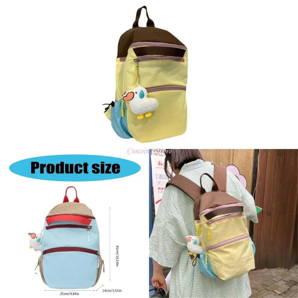 

Y1UB Teenager Junior High School Backpack Contrast Colored Large Capacity Daypack Multiple Pocket School Book Bag for Teens