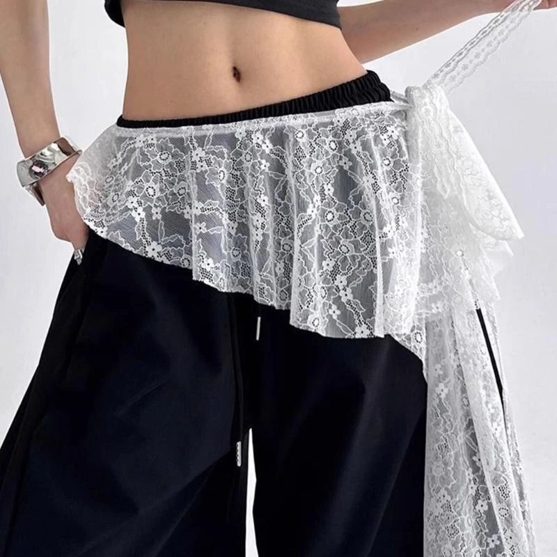 

Layered Lace Hems Girls Casual Skirt Adjustable Waistband Creative Styling