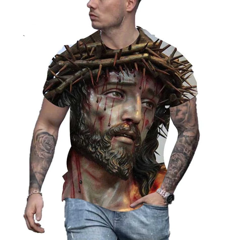 New fashion Jesus Christ 3D printed T-shirt men\'s and women\'s summer casual short-sleeved Christian streetwear shirt tops