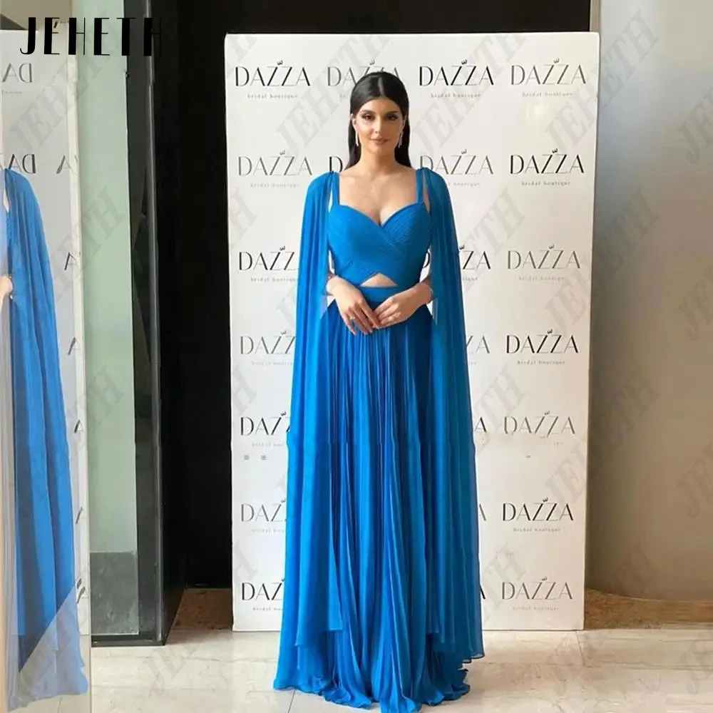 JEHETH Elegante Vestido de Noite 2024 A Linha Cap Mangas Longa Dubai Festa VesJEHETH Elegante Vestido De Noite 2024 A Linha Cap Mangas Longo Dubai Partido Vestido Formal Chiffon Spaghetti Sucata Sweetheat فساتين السهرة