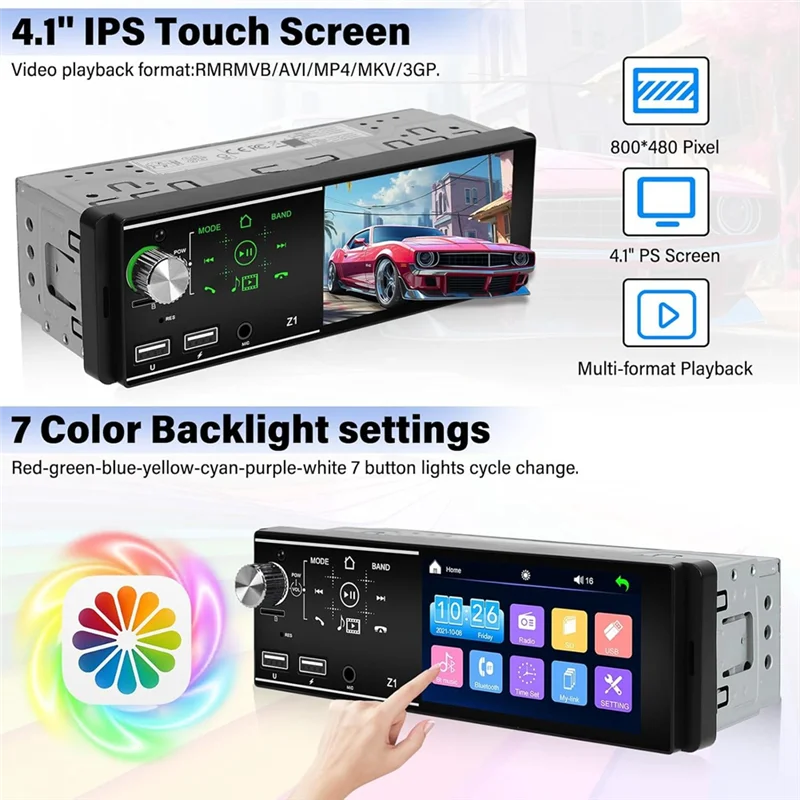 

AUTO Bluetooth Enabled 4.1 Inch MP5 Car Stereo With Mirror Link And Backup Camera, Single Din Touch Screen Receiver