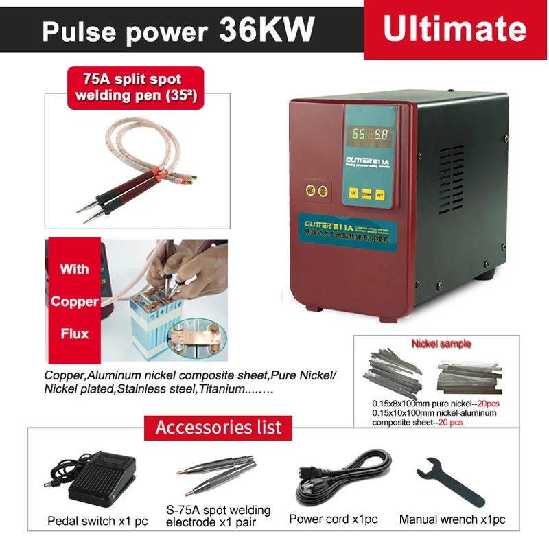 GLITTER 36KW 811A Spot Welding Machine 110/220V Energy Storage Copper Aluminum Iron Lithium Power Battery Pack Spot Welders nick