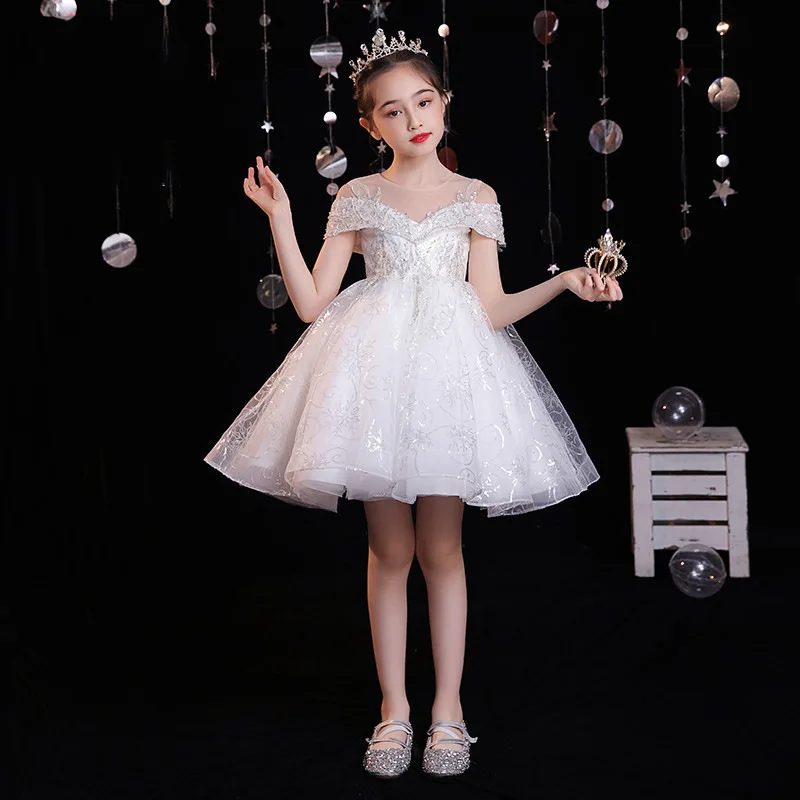 Children's High-End Princess Dress Girl's Formal Dress Puffy Tulle Flower Girl Wedding Dress Little Girl Piano Performance Dress