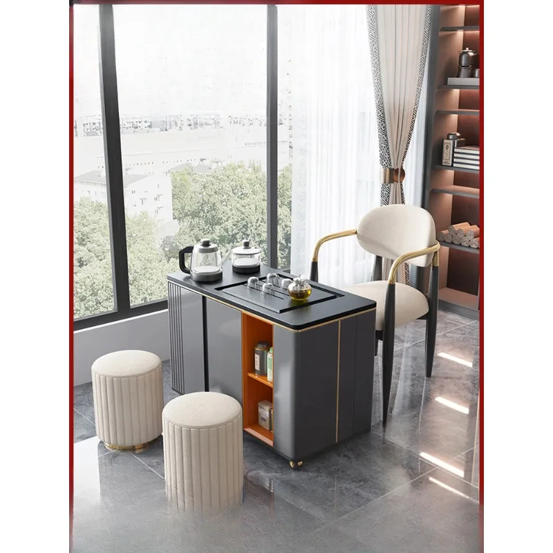 Light luxury tea cart, Wujinshi kettle, integrated household balcony, small unit tea table, modern office mobile tea table