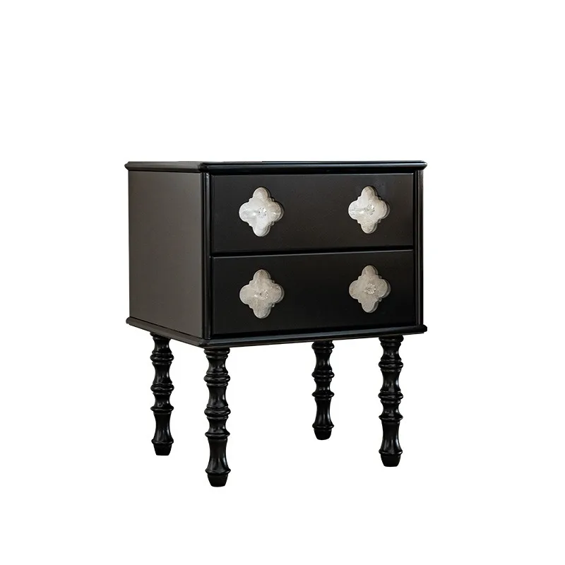 French retro bedside table, solid wood double drawer bedside table, bedroom locker