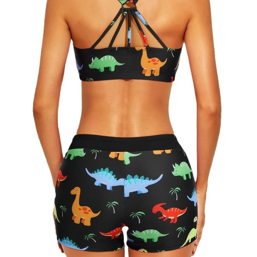 Printed 3 Piece Bikini Set For Women Cutout Back Tummy Control Swimwear Flattering Fit 2 Pieces Tankini Swimsuits Women Biquinis
