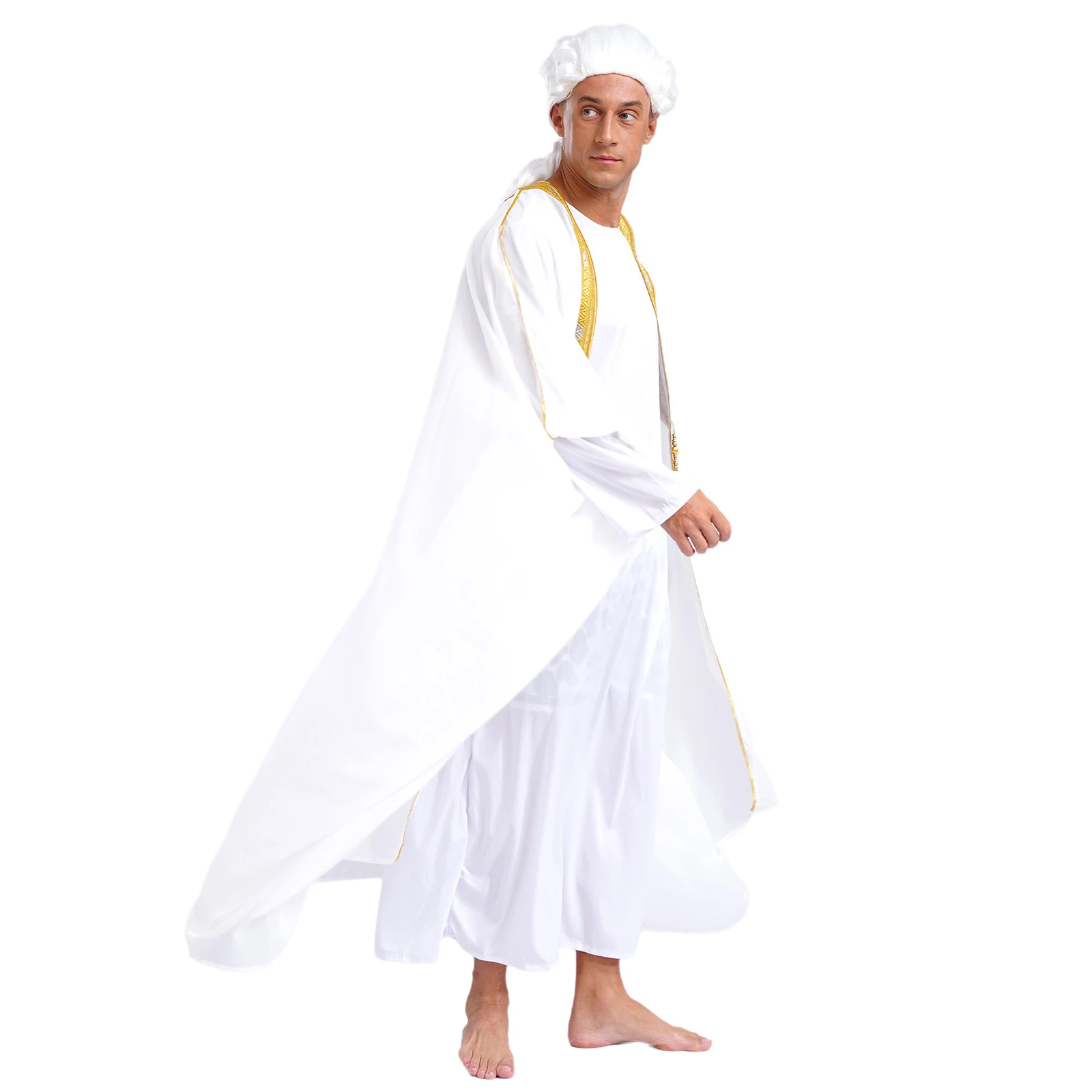 Mens Muslim Arabic Dubai Church Father Robe Gold Embroidery Tassel Long Sleeve Kimono Robe Kaftan Cover-up Abaya Cosplay Costume