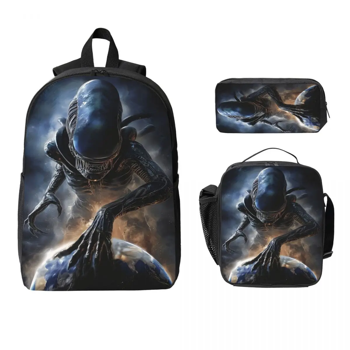 

3 шт., школьные сумки Aliens Earth 2025, набор для детей, пеналы, наборы рюкзаков с ланч-бокс для школьников, рюкзак