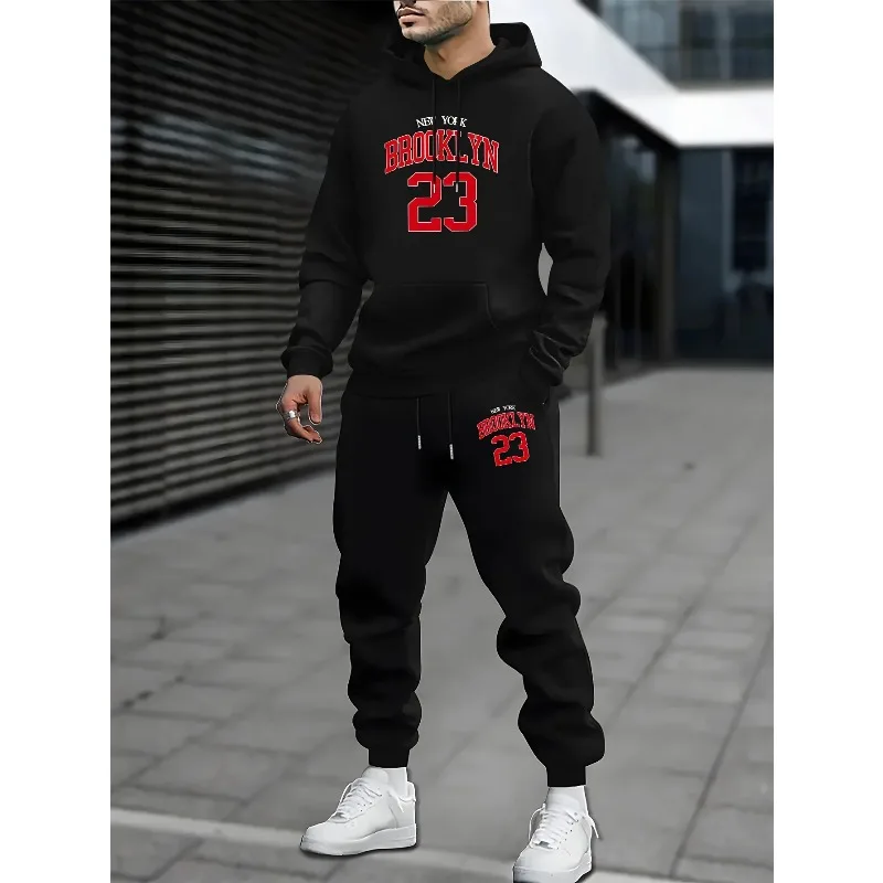 

T-shirt set - trendy new style for men - 23 printed casual hooded t-shirt and pants with fleece lining - sports outfit for men