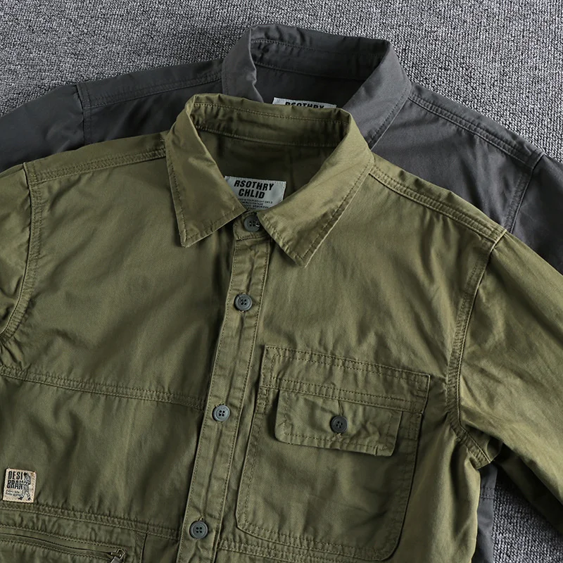 Heavy Industry Washed Male Workwear Military Shirt Jacket Fashion Men\'s Long Sleeve Shirt Handsome Trendy Versatile Loose Tops