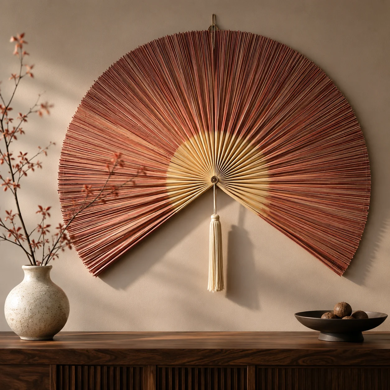 New Chinese Style Handwoven Bamboo Wall Hanging Fan, Vintage Oriental Decor Fan for Homestay, Tea House, Wedding Wall Decoration
