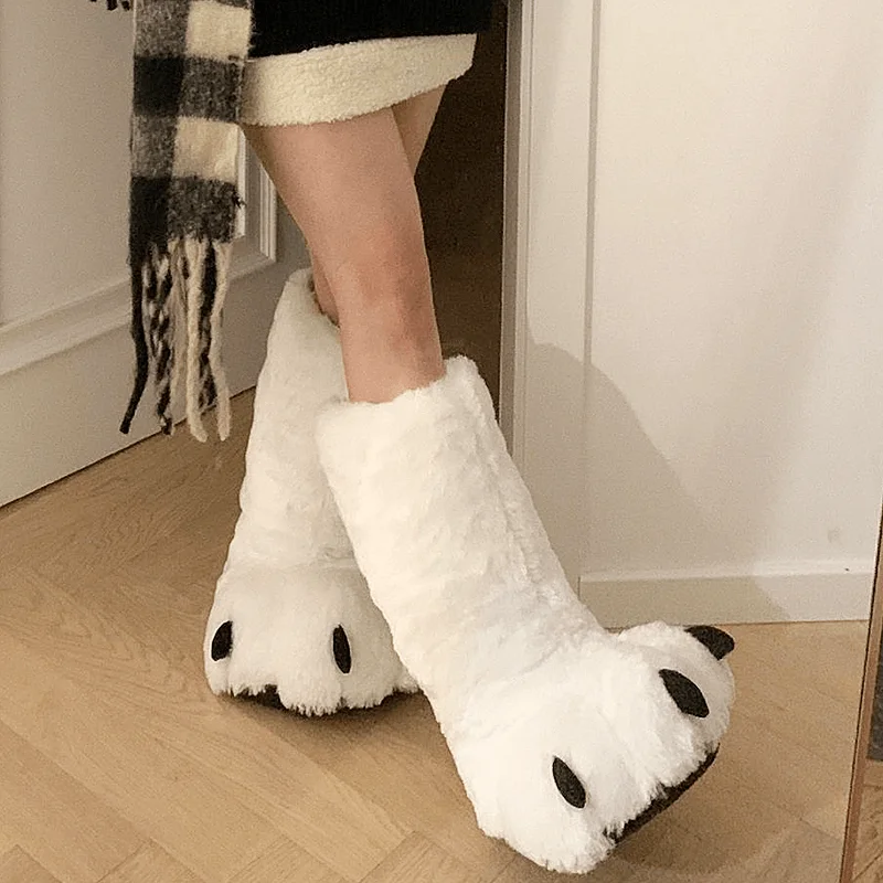 

Women's High-Top Boot Claw Fur Cotton Slippers Winter Indoor Home Plu Rubber Sole Couple Home Slippers 2025 New Sle