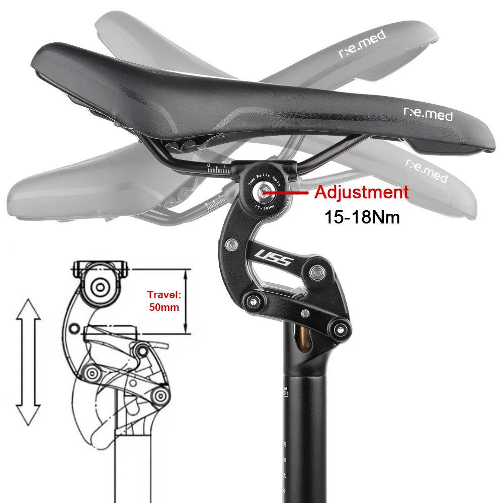 Taiwan SAFORT-USS MTB Bicycle Shock Absorber Seatpost 27.2/28.6/30.9/31.6mm 365mm Travel 50mm Mountain Suspension Bike Seat Tube