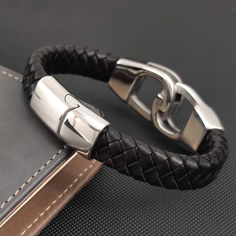 Classic Infinite Symbol Leather Bracelet Multi-layer Men Stainless Steel Punk Magnetic Clasp Bangle for Friend Charm Jewelry