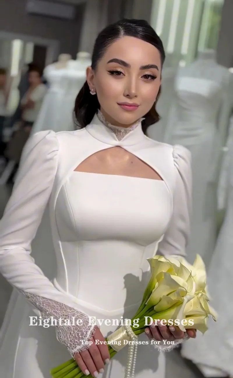 Eightale アラビアのウェディングドレスカスタマイズされたハイネック長袖イスラム教徒マーメイドブライダルドレス Vestidos デノビア