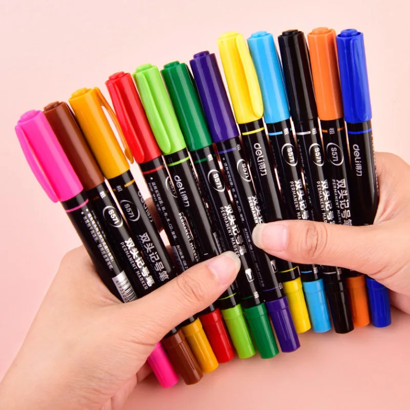 

Deli 12 Color Markers Pen Set 0.5mm 1.0mm Dual Fine Tip Art Graffiti Markers for Kids Adult Coloring Book Art Drawing Supplies