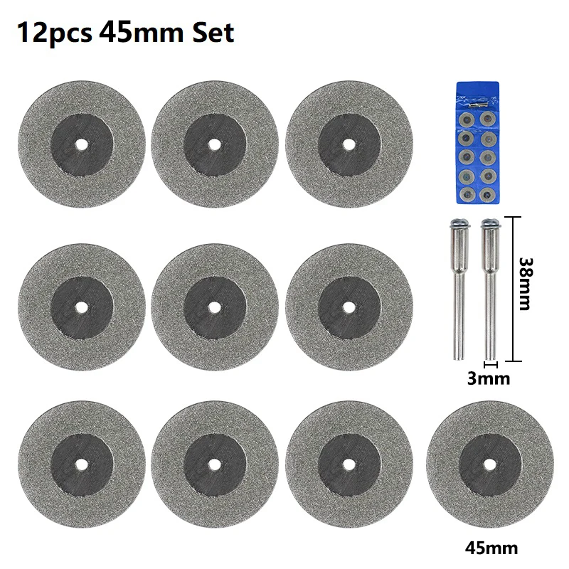 12 Stuks 16-60 Mm Mini Diamantdoorslijpschijf Met Doorn Cirkelzaagblad Voor Dremel Rotary Tool hout Steen Plastic Glazen Tegel