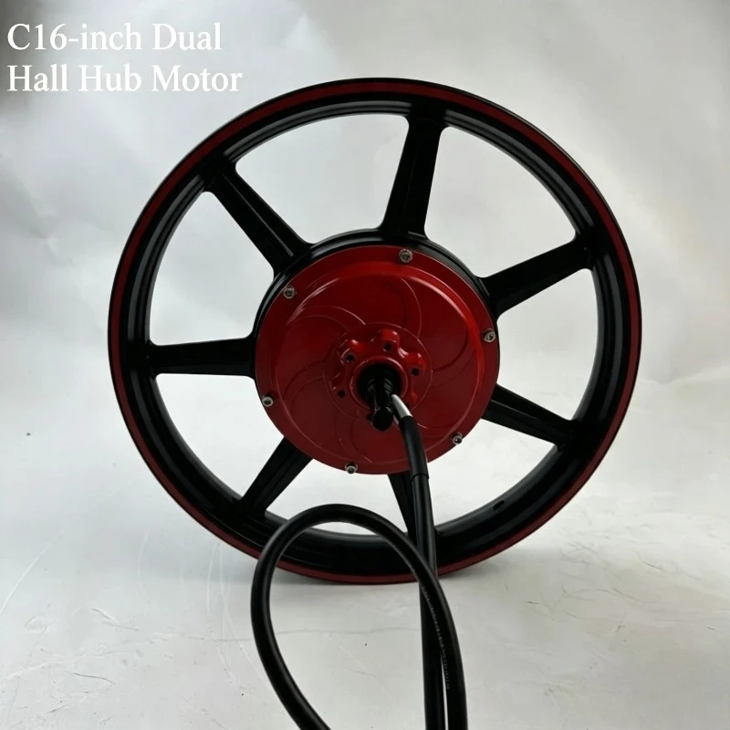16 Inch Dual Hall Brushless Hub Motor, Replacement Accessory for Electric Bicycle Scooter Commuter Vehicle