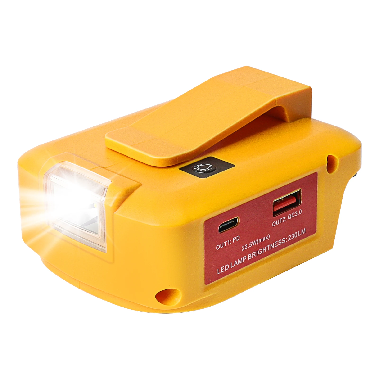 Adaptateur de batterie PD 22.5W pour Dewalt, chargeur rapide QC 3.0 USB C, lumière clignotante DC 12V 3A, 18V, 20V, 54V, 60V