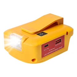 PD 22.5W per Dewalt 18V 20V 54V 60V adattatore batteria a QC3.0 USB C caricabatterie rapido e luce lampeggiante fai da te DC 12 v3a