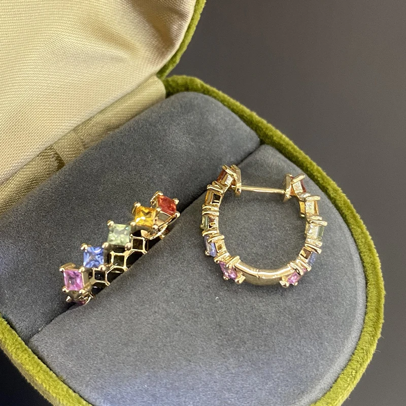 Aazuo ファインジュエリー 高品質 18K ソリッドイエローゴールド 天然サファイア フェアリーラウンドフープイヤリング 女性への誕生日プレゼント Au750