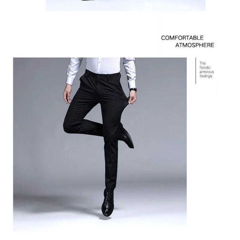 Spring Autumn Men's Clothing Popular Fashion Loose Fitting Straight Tube Thin Business Casual Breathable Stretch Long Pants