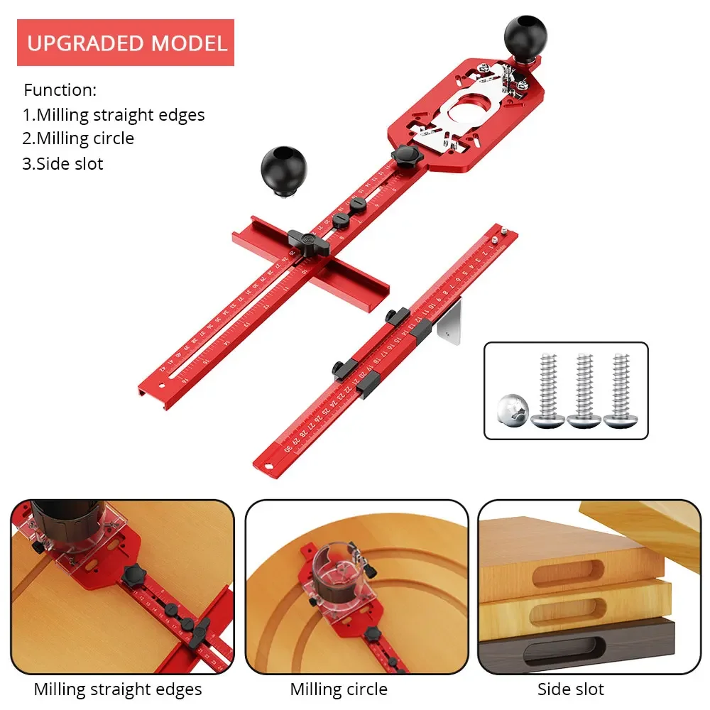 2025 Router Milling Groove Bracket,9-61cm Radius Router Circle Cutting Jig,Aluminum Cabinet Hardware Jig for Woodwork Hand Tool