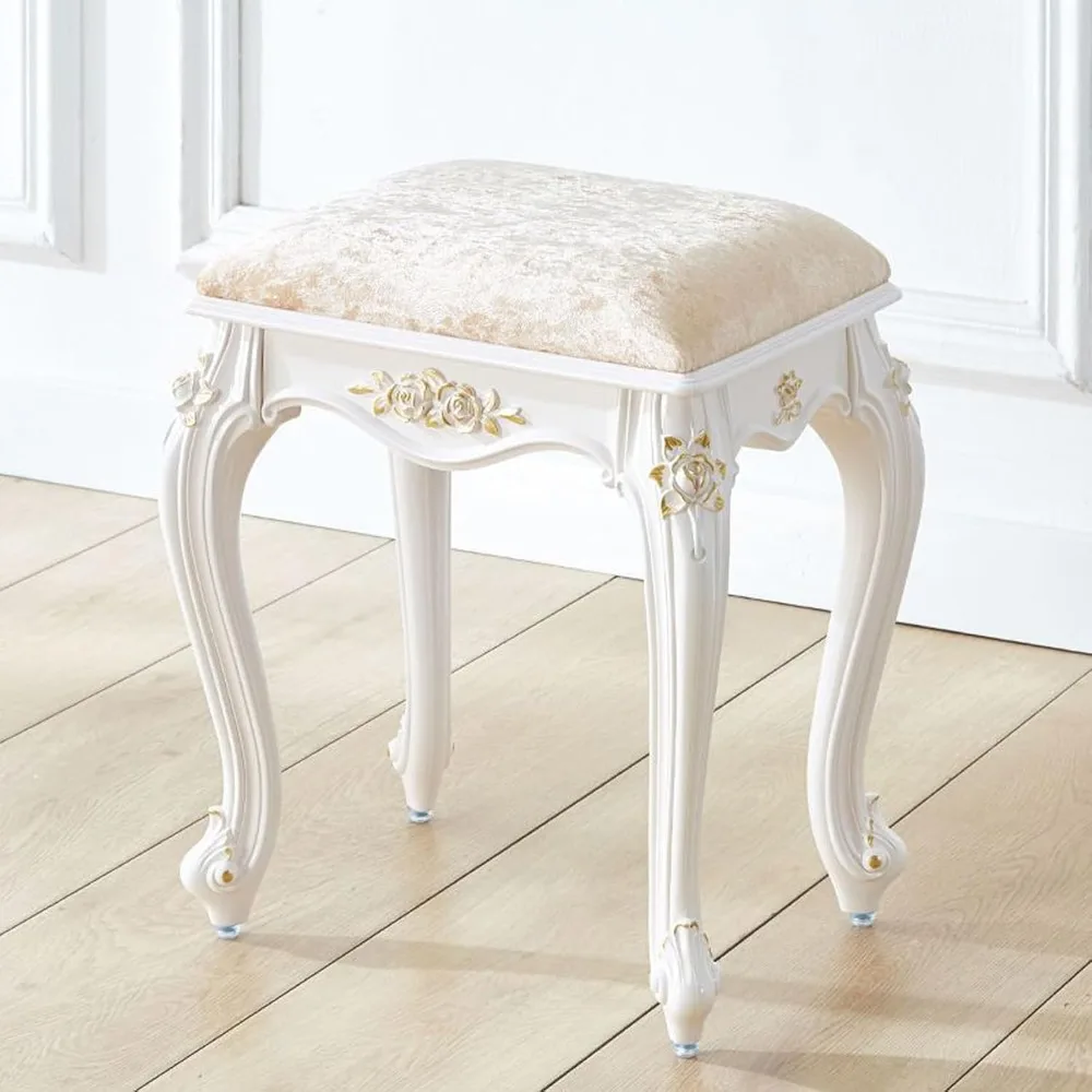 

Vintage Vanity Stool, Square Upholstered Vanity Stool, Victorian Style Rectangular Makeup Chair, Upholstered Bench for Bedroom,