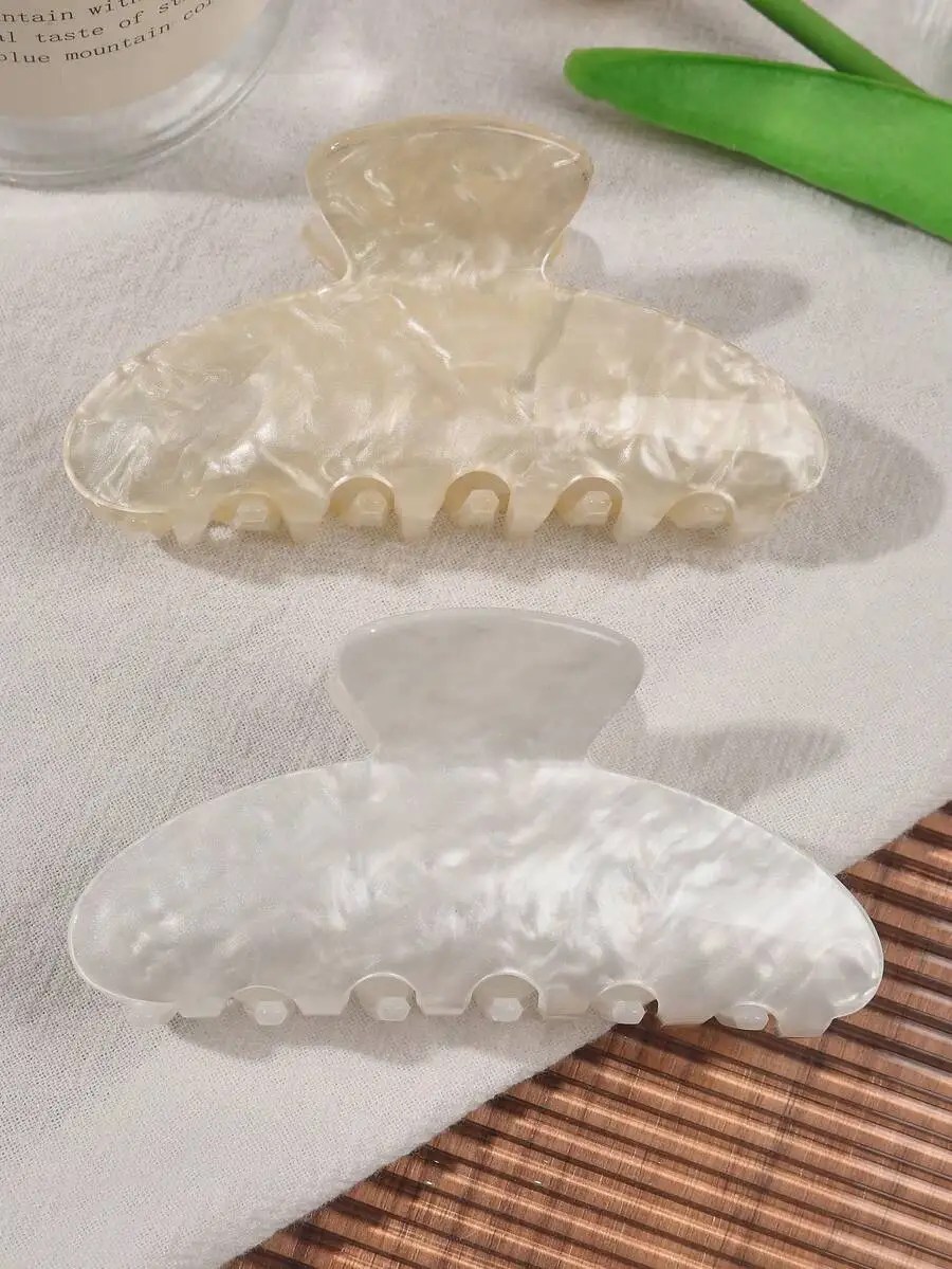 

2pcs/Set Minimalist Elegant Jelly Marble Pattern Yellow & White Solid Half-Circle Hair Claw Clips