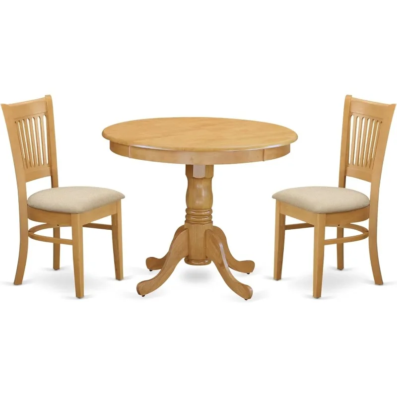 ANVA3-OAK-C 3 Piece Kitchen Table Set for Small Spaces Contains a Round Dining   Fabric Upholstered Chairs, 36x36 Inch, Oak