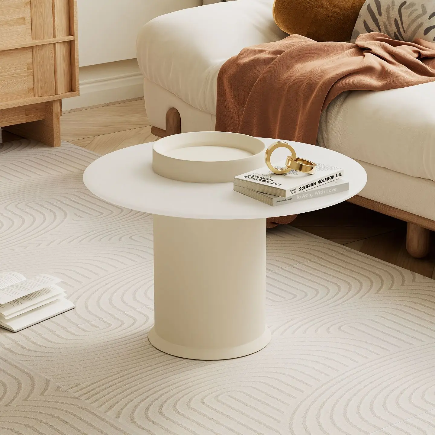 

Creative Cream Minimalist Round Glass Coffee Table Living Room Small Apartment Home Side Table High-end Luxury Corner Table