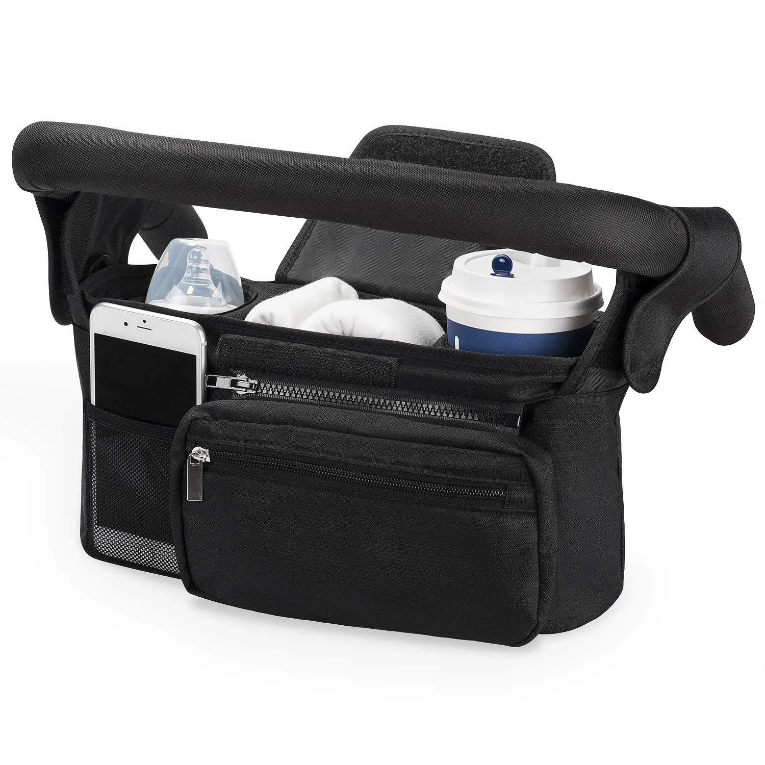 

Black Baby Stroller Organizer Bag, Multifunctional Stroller Hanging Bag Mommy Bag for Bottle Storage