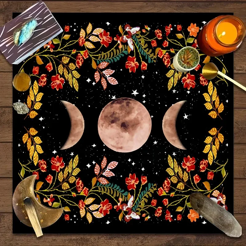 TarotTablecloth, Board Game Pad Cloth, March Flower Moon Phase Altar Cloth, Nordic Style, Dirt-Resistant, Home Decoration