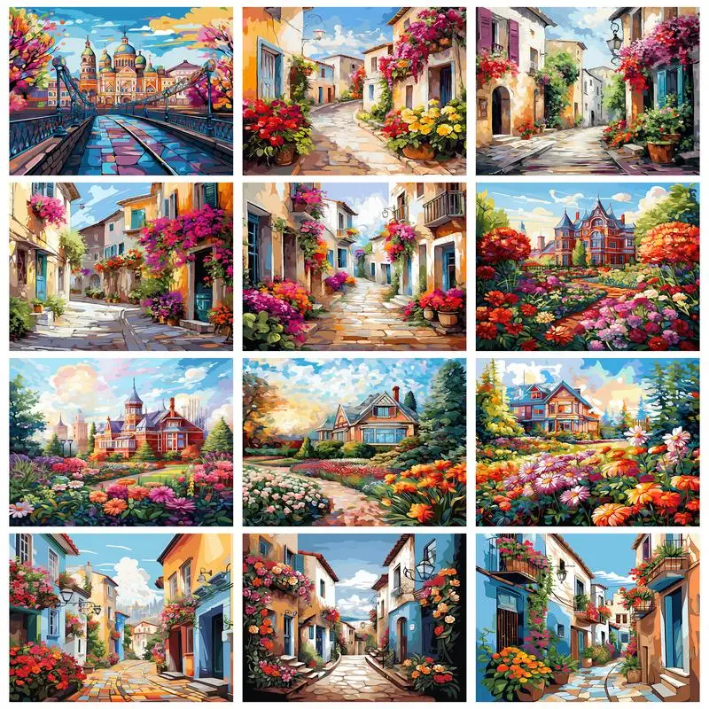 RUOPOTY Diy Painting By Numbers City Flower Canvas Art Painting Funky Home Decor Items Personalized Gift