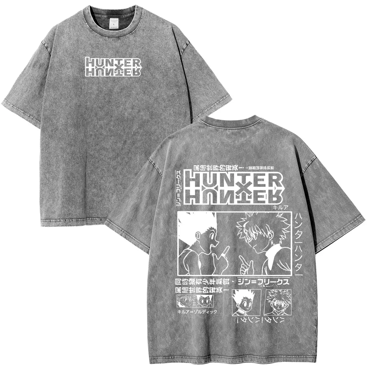 Anime Hunter X Hunter Killua Zoldyck GON FREECSS Vintage Washed T-Shirts Herren Damen Mode Lässige Baumwoll-Kurzarm-T-Shirts – Detail 4