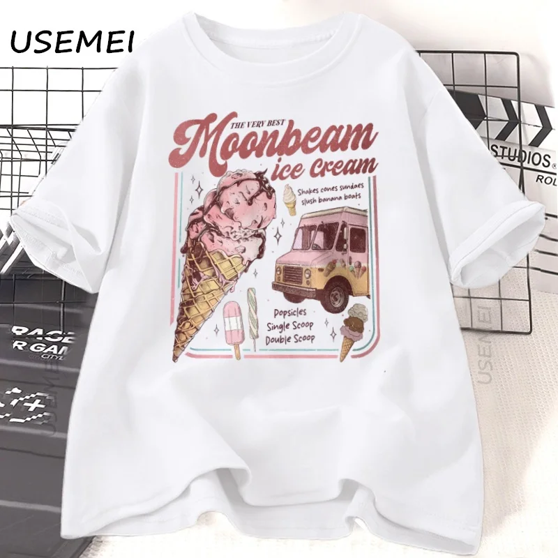 

Футболка с мороженым Moonbeam, хлопковая футболка с короткими рукавами и принтом, летняя повседневная женская одежда с круглым вырезом, уличная одежда, футболки с графикой