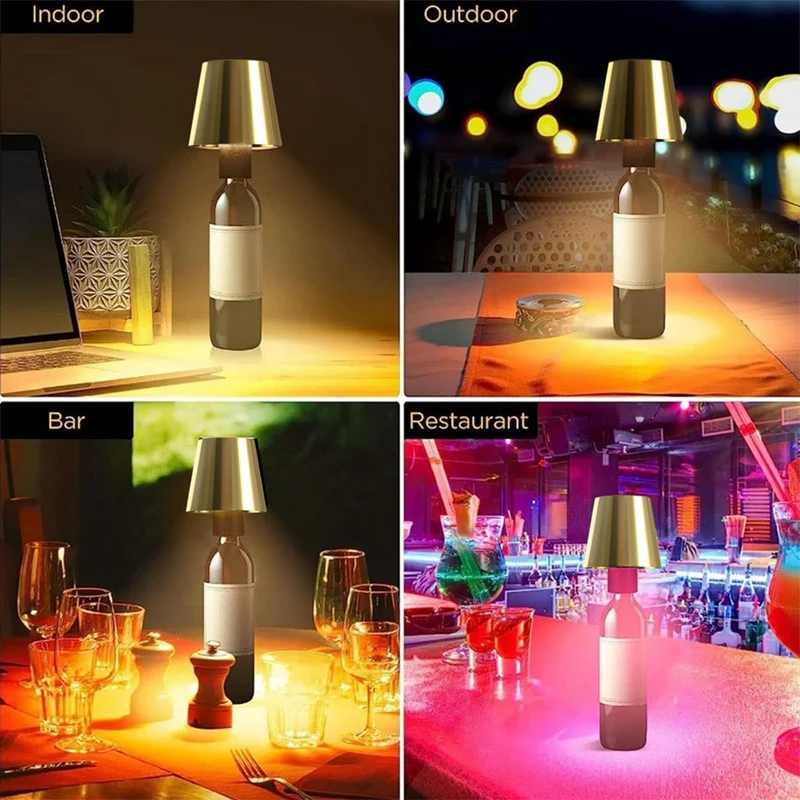 Wireless Bottle Lamp,3 Color Stepless Dimming Bottle Lamp,Rechargeable Touch Lamp (2Pcs-Gold)