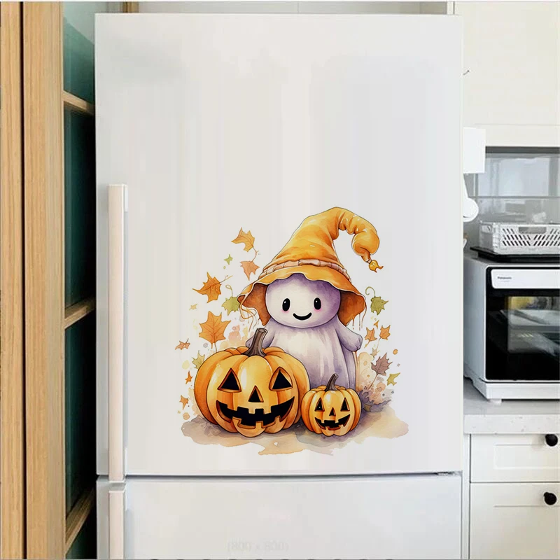 C220# Halloween Pumpkin & Ghost Wall Sticker Bathroom Toilet Decor Living Room Cabinet Refrigerator Home Decoration Decals