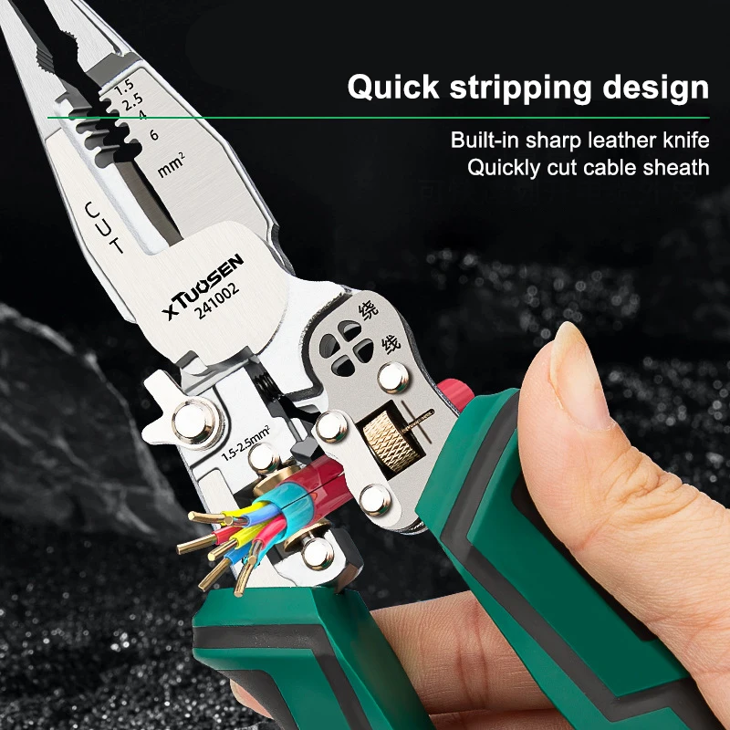 10 in 1 Electrician Wire Stripper Pliers Needle Nose with Voltage Detector Multifunctional Cable Cutter Crimping Tool