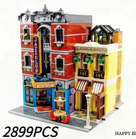 New Creating Jazz Club Expert Pizza Shop Model Modular House Building Blocks Compatible 10312 Street View Toys For Kids Adults