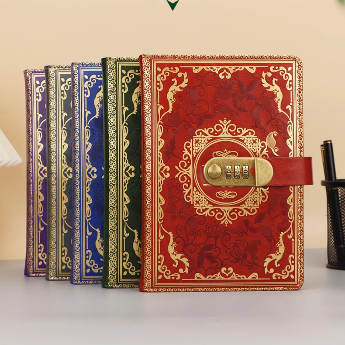 A 5 retro password diary lock thickened luxury creative hand book student diary stationery supplies