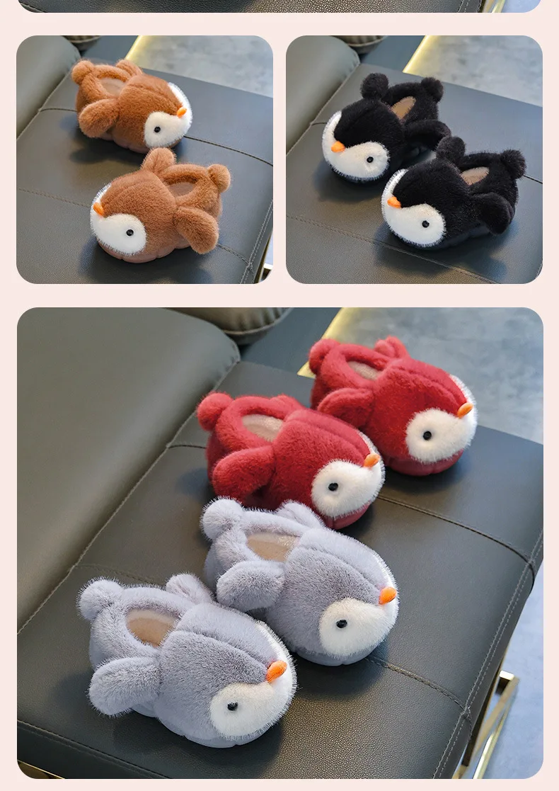 Niedliche Pinguin-Hausschuhe für Jungen und Mädchen aus Baumwolle, 2026 Neue Winter-Mode Kinder-EVA-Baumwollschuhe, Rutschfeste Warme Velours-Hausschuhe – Detail 10