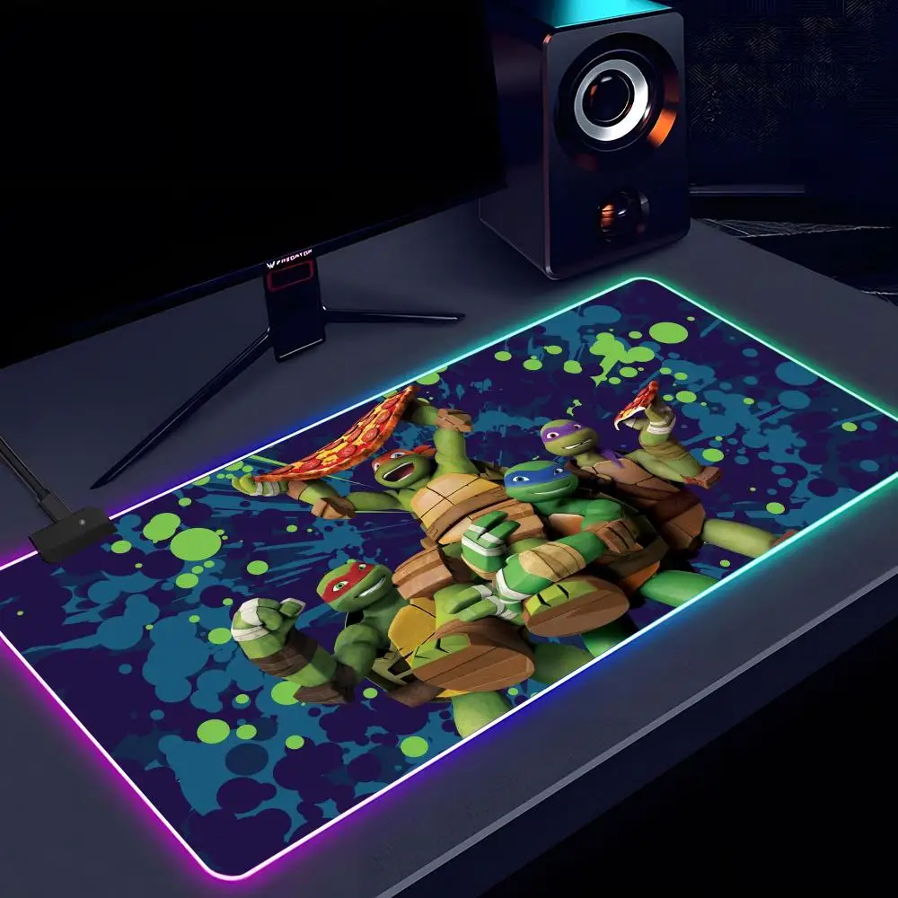 Alfombrilla de ratón de dibujos animados para adolescentes Mutantes Ninjas RGB luminosa 900X400mm alfombrilla de mesa grande antideslizante juego Extra grande alfombrilla de ratón de oficina