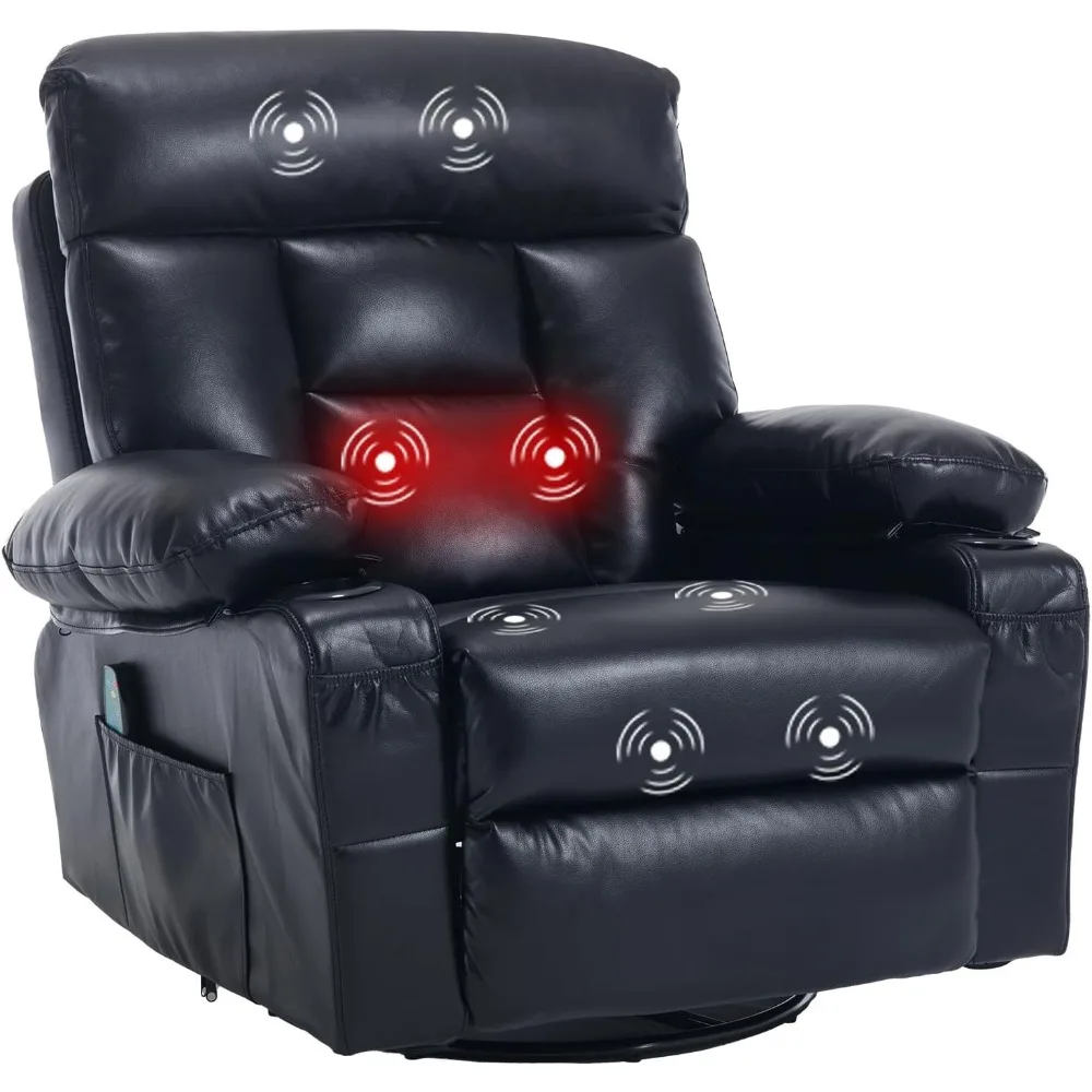 كرسي كرسي من الجلد الصناعي مع كراسي استلقاء يدوية للتدليك الحراري كرسي هزاز دوار مع حامل أكواب للبالغين، #1