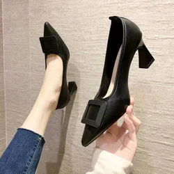 Ladies Summer Footwear Pointed Toe Shoes for Women 2024 Pumps Black Square Heels High Office on Heeled Fashion Elegant Dress Y2k